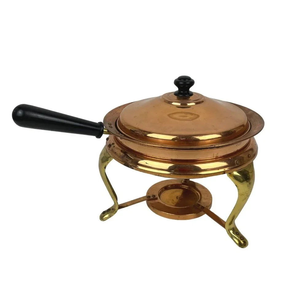 Mid-Century Copper Brass Three-Legged Chafing Dish Food Warmer